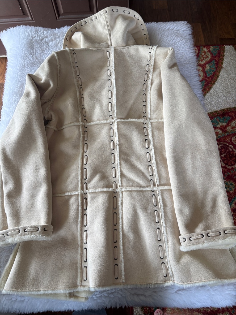 dennis basso Cream Faux Shearling Button Jacket - Picture 7 of 10